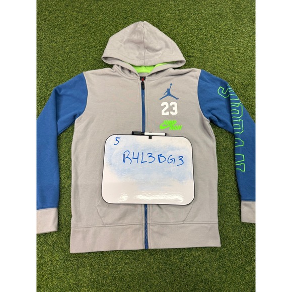 Jordan Boys Full Zip Hoodie Grey Blue Green Jumpman 23 Sweatshirt Size Large L - Picture 7 of 7